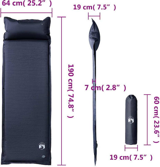 vidaXL Самонадуване Единично Подложка за къмпинг 190x64см С дебелина 7см в Сив цвят
