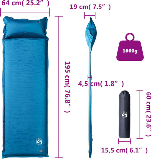 vidaXL Selbstaufblasend Einzeln Camping Schlafmatte 195x64cm Dicke 4.5cm in Turquoise Farbe { pn }}