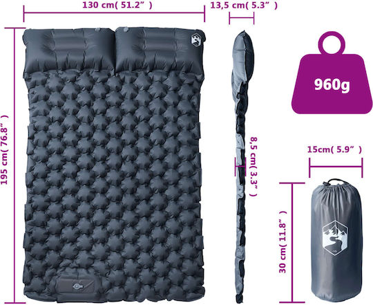 vidaXL Saltea Auto-Umflare Dublă Pentru Camping 195x130cm Grosime 8.5cm Gri