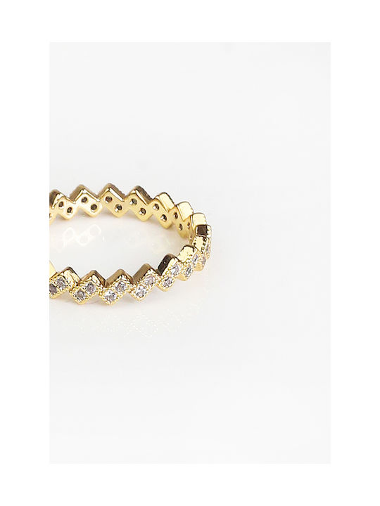 Gold Zig Zag Ring mit Zirkon