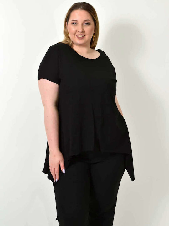 Women's Blouse Cotton Short Sleeve Black