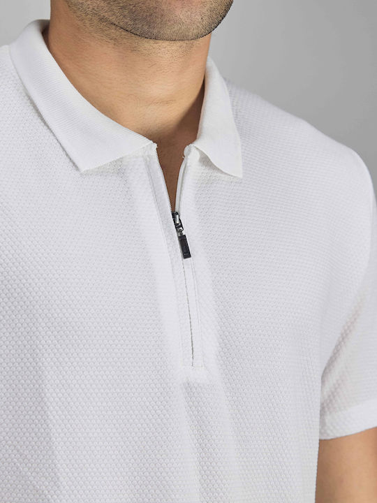 Van Hipster Bluza Bărbătească cu Mânecă Scurtă Polo White