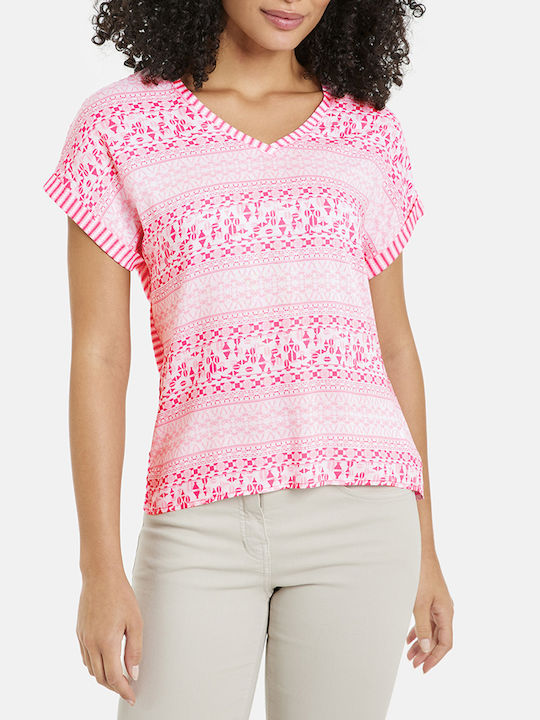 Gerry Weber Women's T-shirt with V Neckline Striped Multicolour