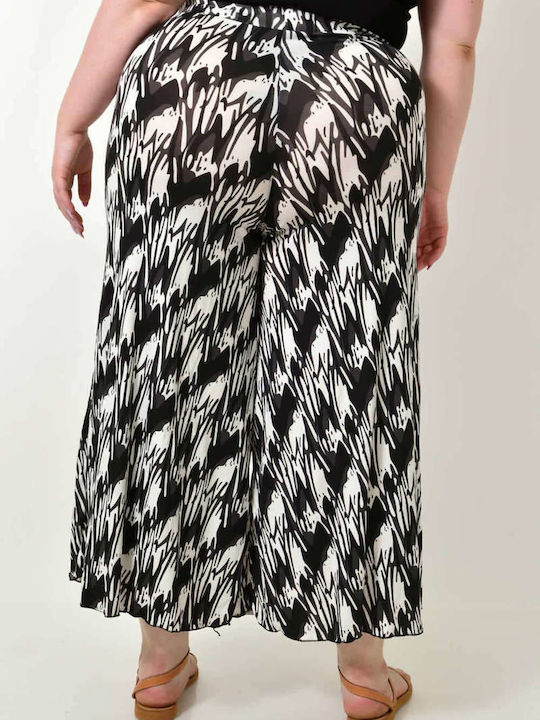 Potre Women's Fabric Capri Trousers with Elastic Floral Grey