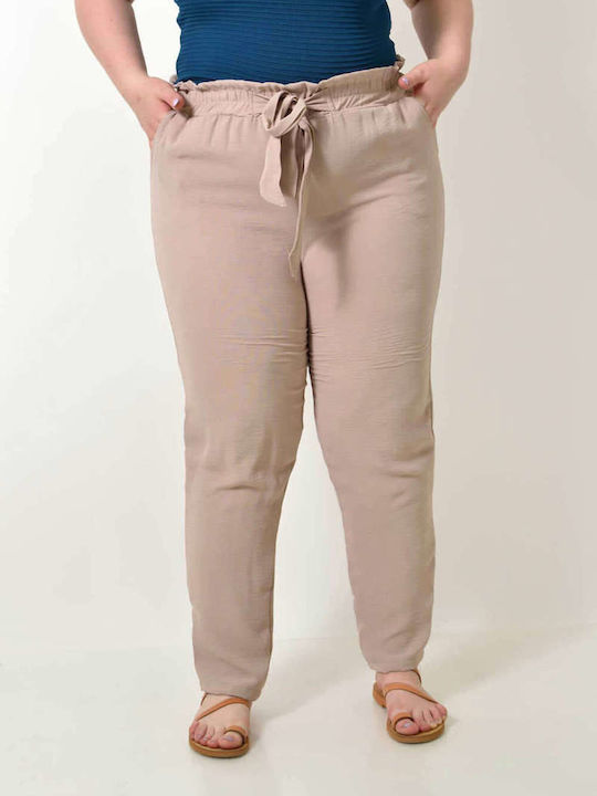 Potre Women's Fabric Trousers with Elastic Beige