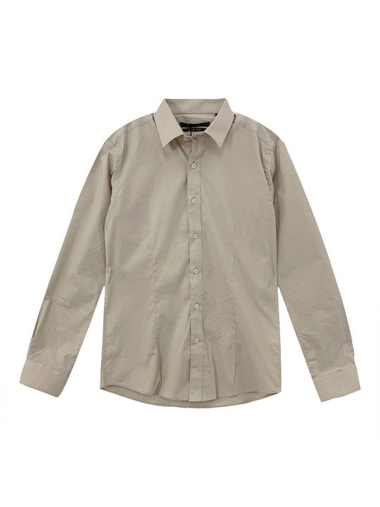 Ustyle Men's Shirt Long Sleeve Cotton Beige