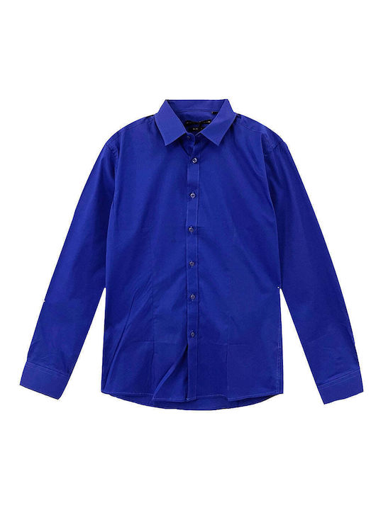 Ustyle Men's Shirt Long Sleeve Cotton Blue