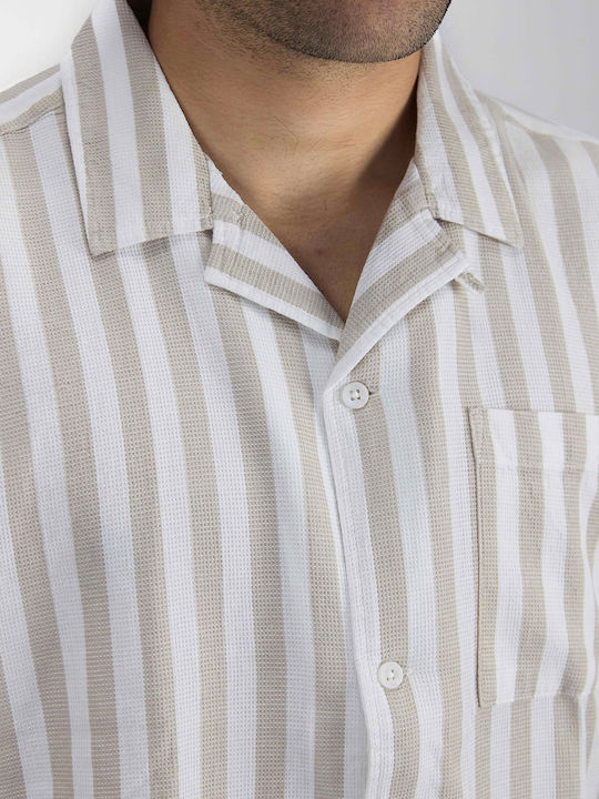 Marcus Men's Shirt Short Sleeve Cotton Striped Beige