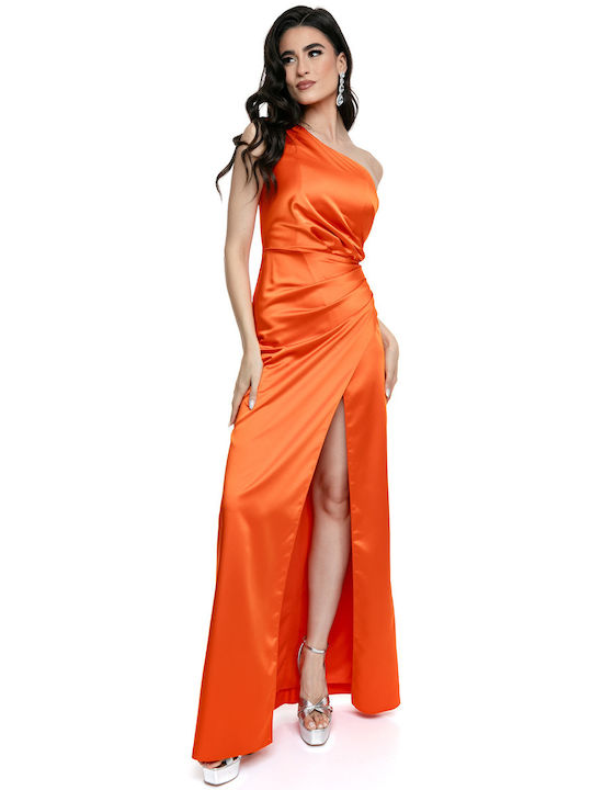 RichgirlBoudoir Maxi Φόρεμα Σατέν με Σκίσιμο Πορτοκαλί