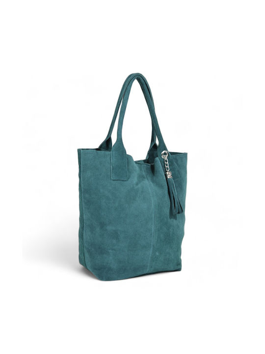 Leder Damentasche Shopper Schultertasche Petrol Blau