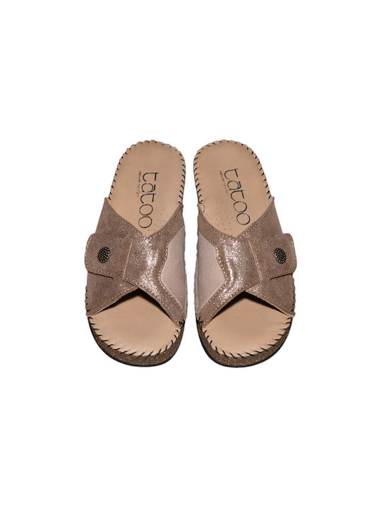 Tatoo De Leather Women's Flat Sandals Anatomic in Beige Color