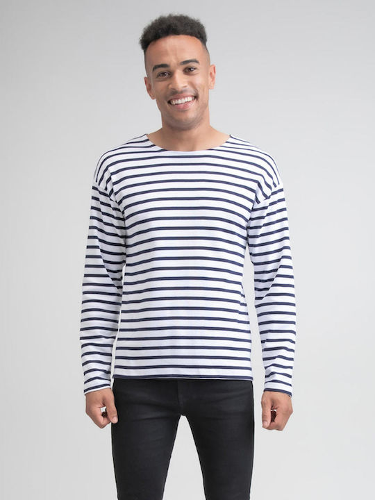 Bluză asimetrică unisex | Un top Breton | M136 Alb/Marin