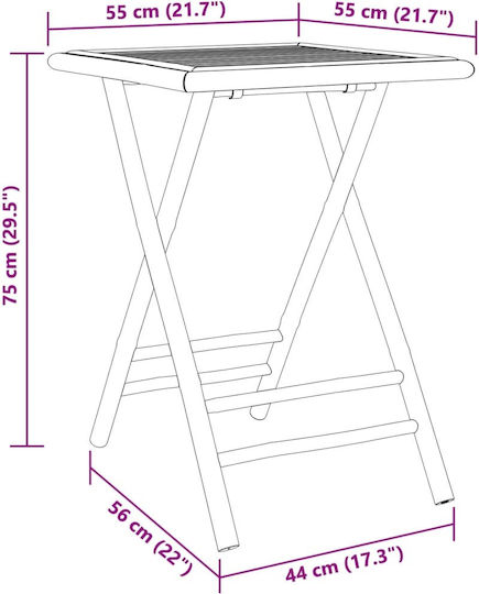 Tisch für kleine Außenbereiche aus Bambus Zusammenklappbar Bamboo 55x55x75cm