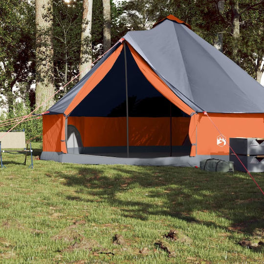 Vidaxl Camping Tent Tipi 8-Person Waterproof Grey Orange