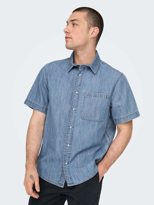 Only & Sons Men's Shirt Short Sleeve Denim Jean