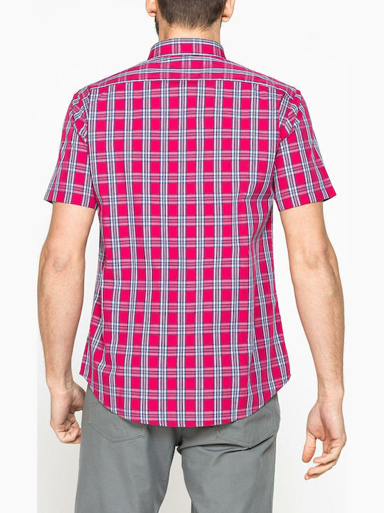 Short-sleeved Cotton Shirt Checked Red Blue White