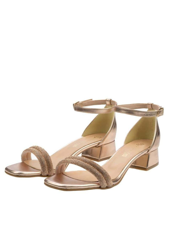 Stefania Leder Damen Sandalen mit niedrigem Absatz in Gold Farbe