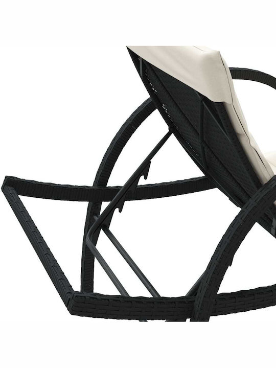 Deckchair Rattan with Cushion Black with Table 2pcs 199x55x42cm.