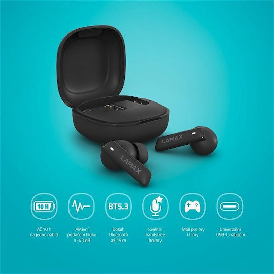 Lamax Clips1 ANC In-ear Bluetooth Handsfree Earphones with Sweat Resistance and Charging Case Black