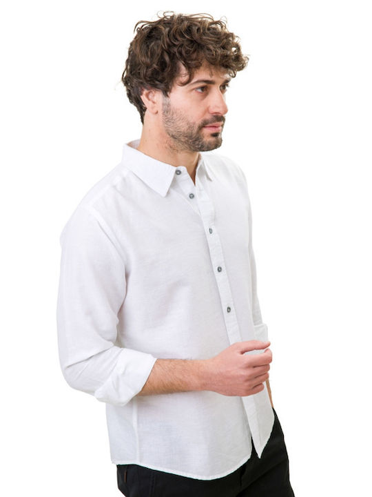 Natural Line Men's Shirt Long Sleeve Linen White