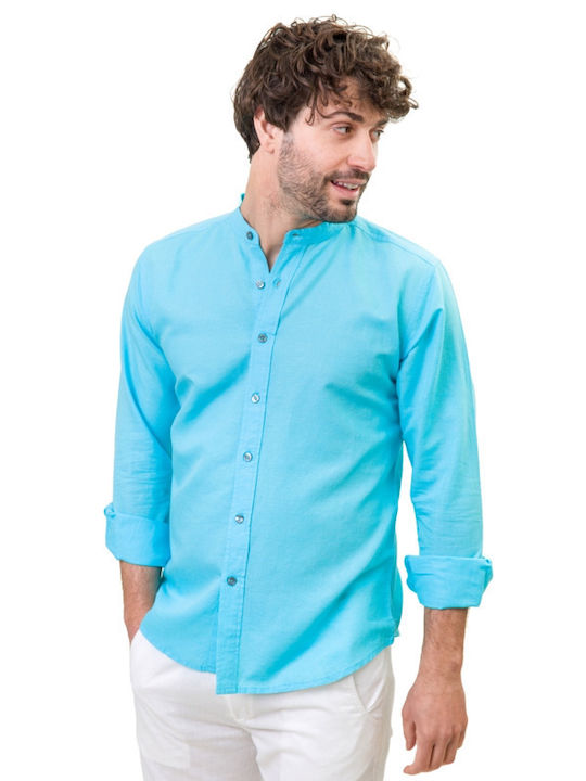 Natural Line Men's Shirt Long Sleeve Linen Petrol