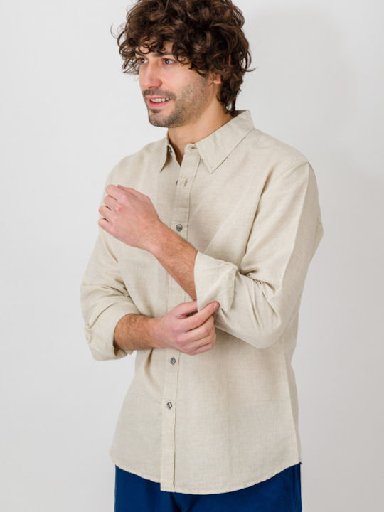 Natural Line Men's Shirt Long Sleeve Linen Ekru