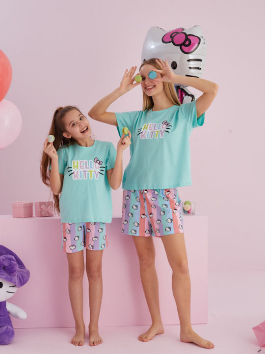 Hello Kitty Παιδική Πιτζάμα Καλοκαιρινή Βαμβακερή Φιστικί
