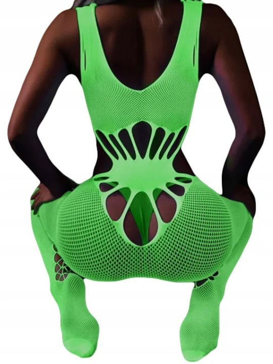 Glow In The Dark Bodystocking Sexy Plasă Verde