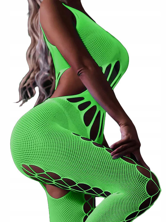 Glow In The Dark Bodystocking Sexy Plasă Verde