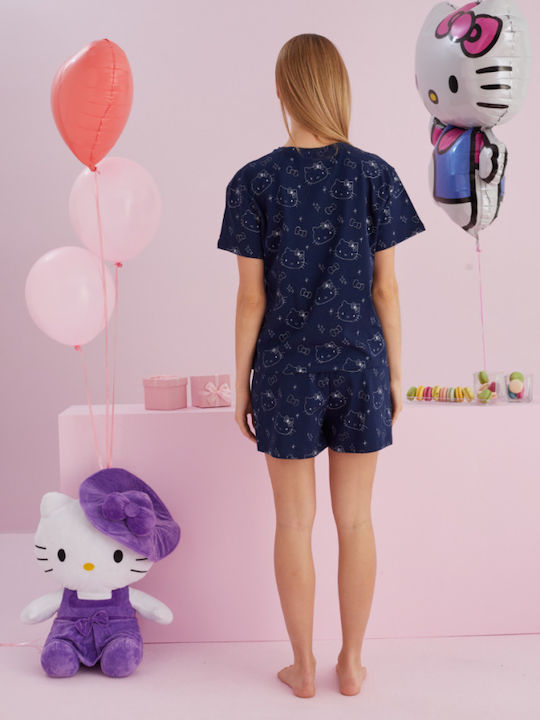Hello Kitty Set Pijamale pentru Femei Albastru marin