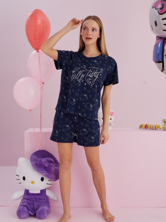 Hello Kitty Set Pijamale pentru Femei Albastru marin