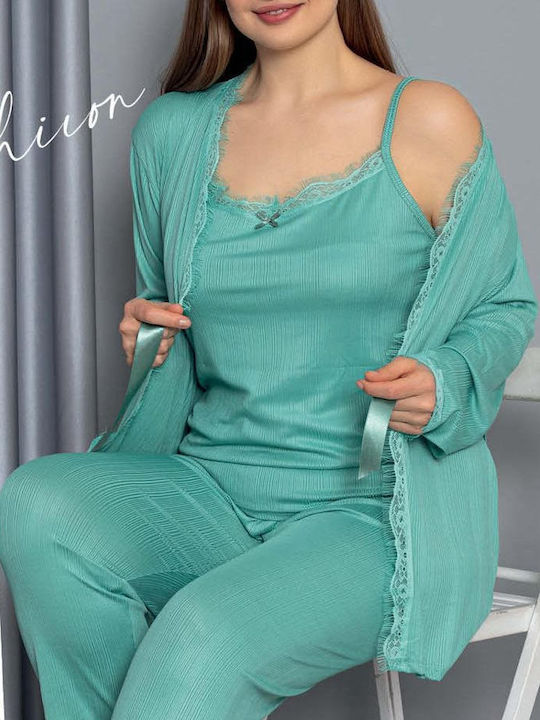 SNC Homewear Sommer Damen Pyjama-Set Grün