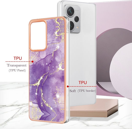 5g Global Electroplating Marble Umschlag Rückseite Silikon / Kunststoff Lila (Redmi Note 12 Pro+)