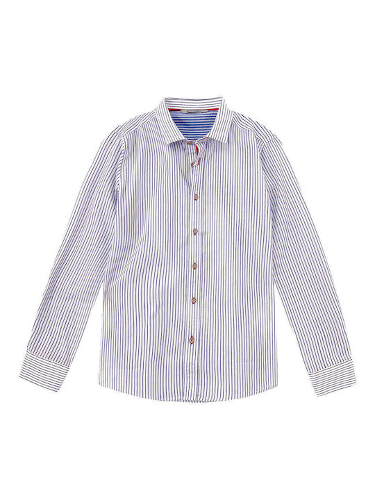 Ustyle Men's Shirt Long Sleeve Cotton Striped White/Blue