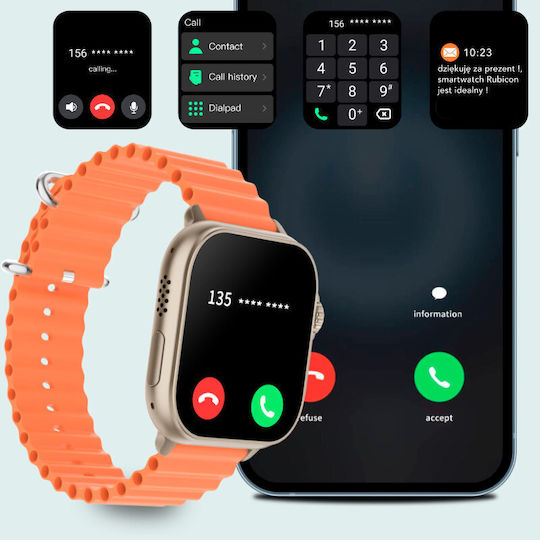Rubicon RNCF17 42mm Smartwatch με Παλμογράφο (Μπεζ)