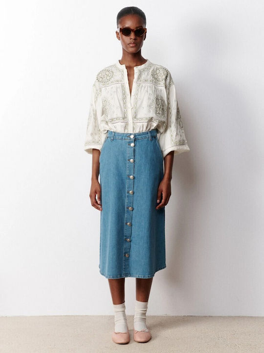 Stella Forest Denim Midi Skirt in Blue color