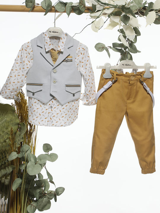 Baptism Outfit for Boys Gray-Mustard A4678 Mi Chiamo Mc-24-a4678