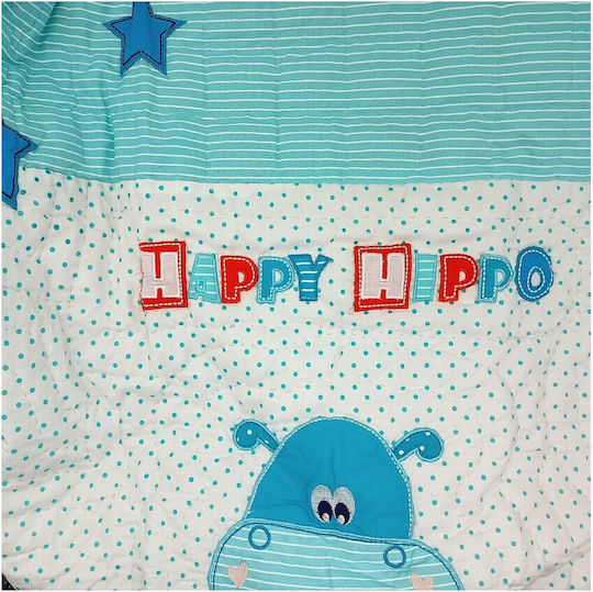Nima Happy Hippo Бебешка кувертюра Памук Светлосин 110x150см Nima Happy Hippo Бебешка кувертюра Памук Светлосин 110x150см