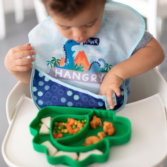Bumkins SuperBib Dino Αδιάβροχη Σαλιάρα Πλαστική με Αυτοκόλλητο & Τσέπη Μπλε για 24 m+ 3τμχ