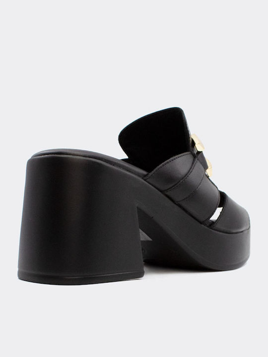 Piele Mule cu cu gleznă înaltă Toc în Culoare Negru