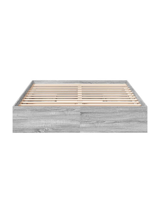 Double Wooden Gray Bed Base with Slats for Mattress 150x200cm