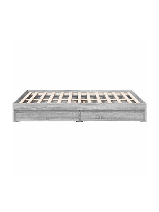 Double Wooden Gray Bed Base with Slats for Mattress 150x200cm