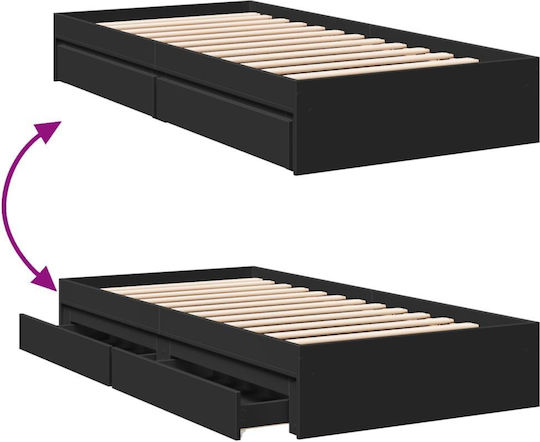 Suport Pat Single Din Lemn Negru Cu Plăci Pentru Saltea 75x190cm