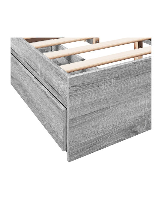 Double Wooden Gray Bed Base with Slats for Mattress 150x200cm