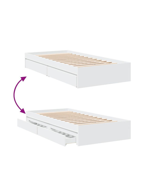 Single Wooden White Bed Base with Slats for Mattress 75x190cm