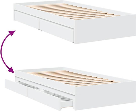 Υπόστρωμα Pat Single Din Lemn Alb Cu Plăci Pentru Saltea 75x190cm