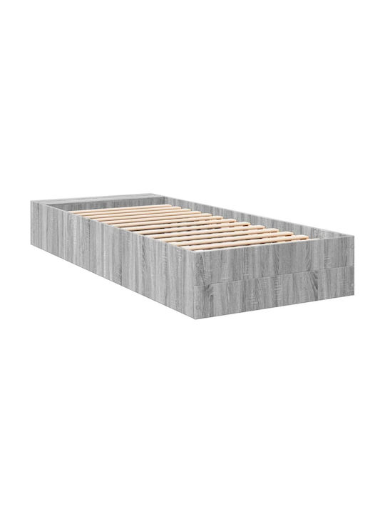 Suport Pat Single Din Lemn Gri Cu Plăci Pentru Saltea 100x200cm