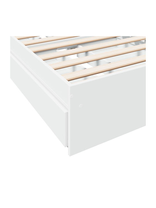 Single Wooden White Bed Base with Slats for Mattress 75x190cm