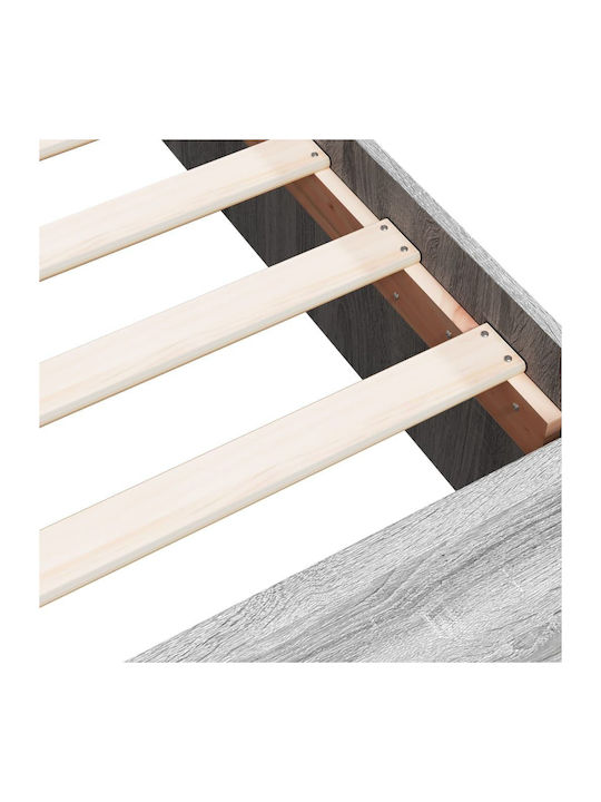 Suport Pat Single Din Lemn Gri Cu Plăci Pentru Saltea 100x200cm