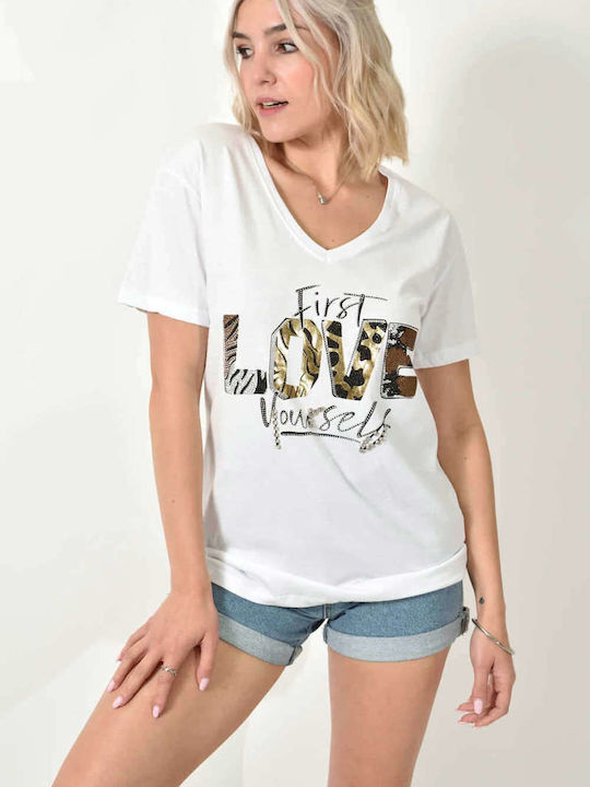 Potre Γυναικείο T-shirt Animal Print Λευκό